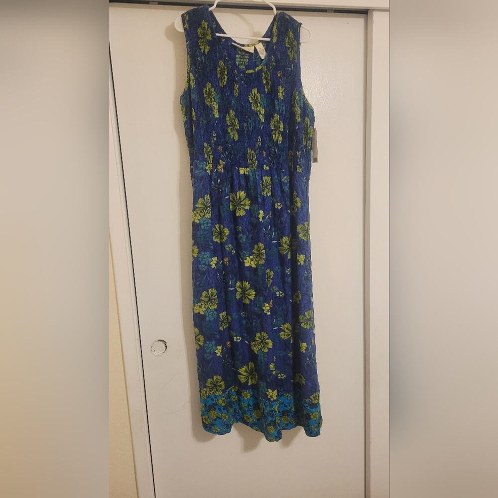 French Laundry NWT Blue Green Floral Maxi Dress XL Sleeveless Boho